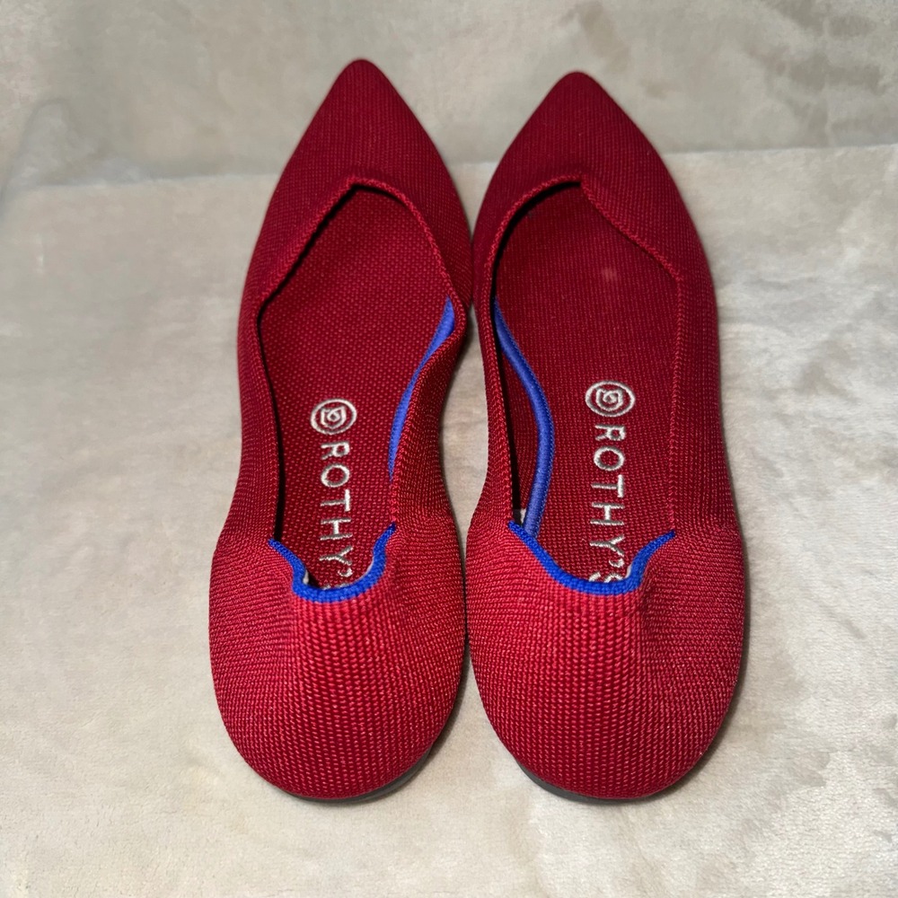 Rothys The Point Red Knit Pointed Toe Flat Shoes Womens Size 9W - Picture 4 of 6
